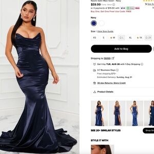 Fashion Nova Navy Satin Gown Size L